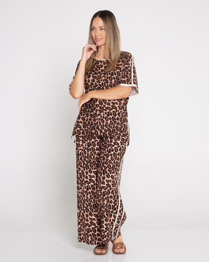 Wide Leg Leisure Pants - Leopard Print