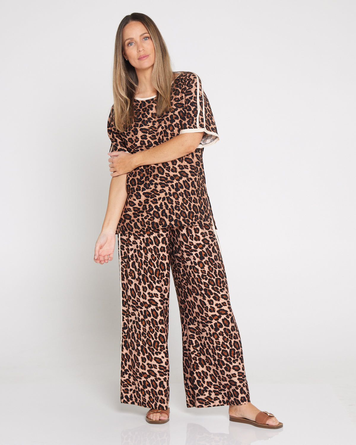 Wide Leg Leisure Pants - Leopard Print