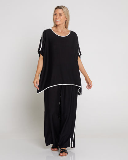 Wide Leg Leisure Pants - Black/White