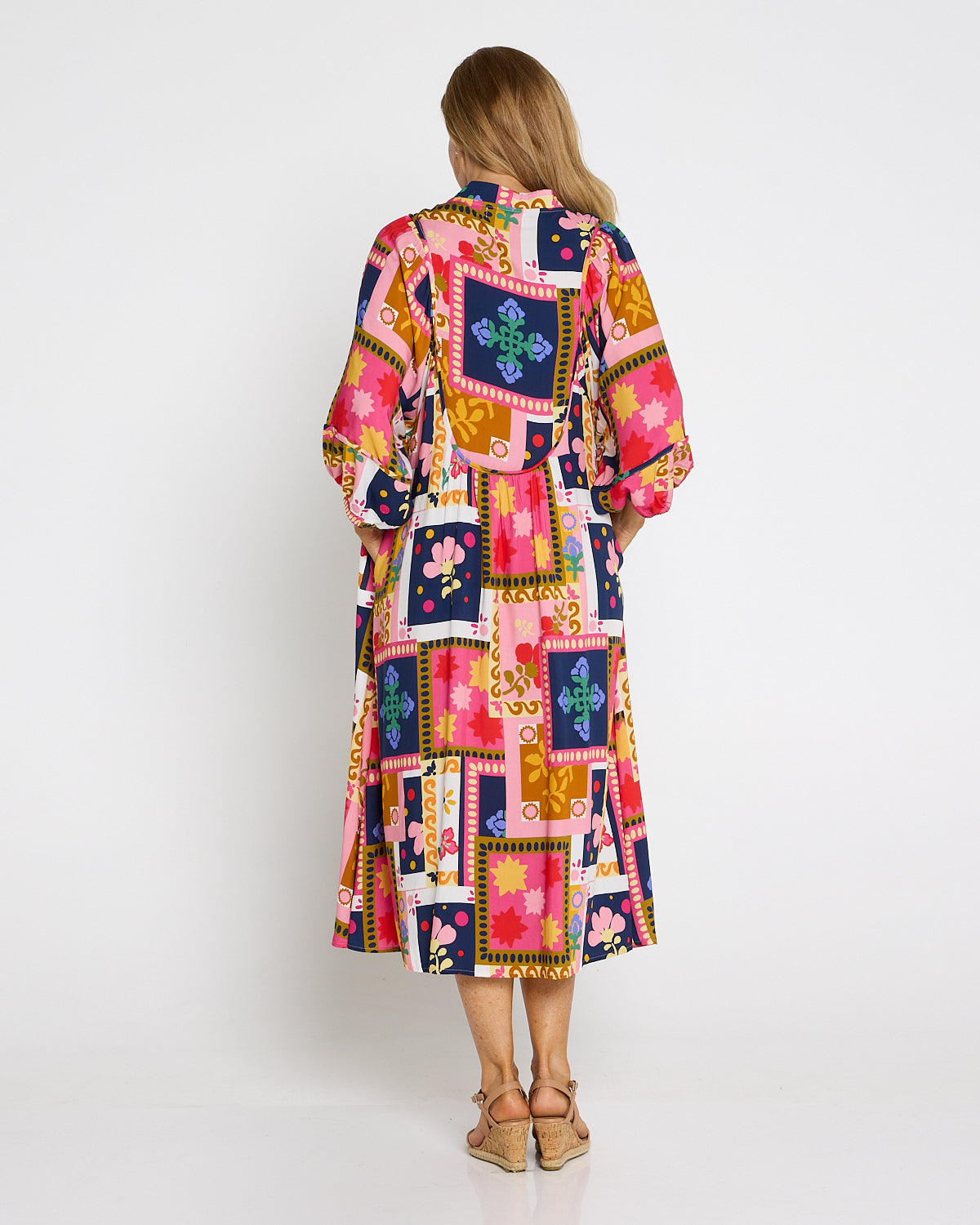Paloma Boho Dress - Pink Navy Print