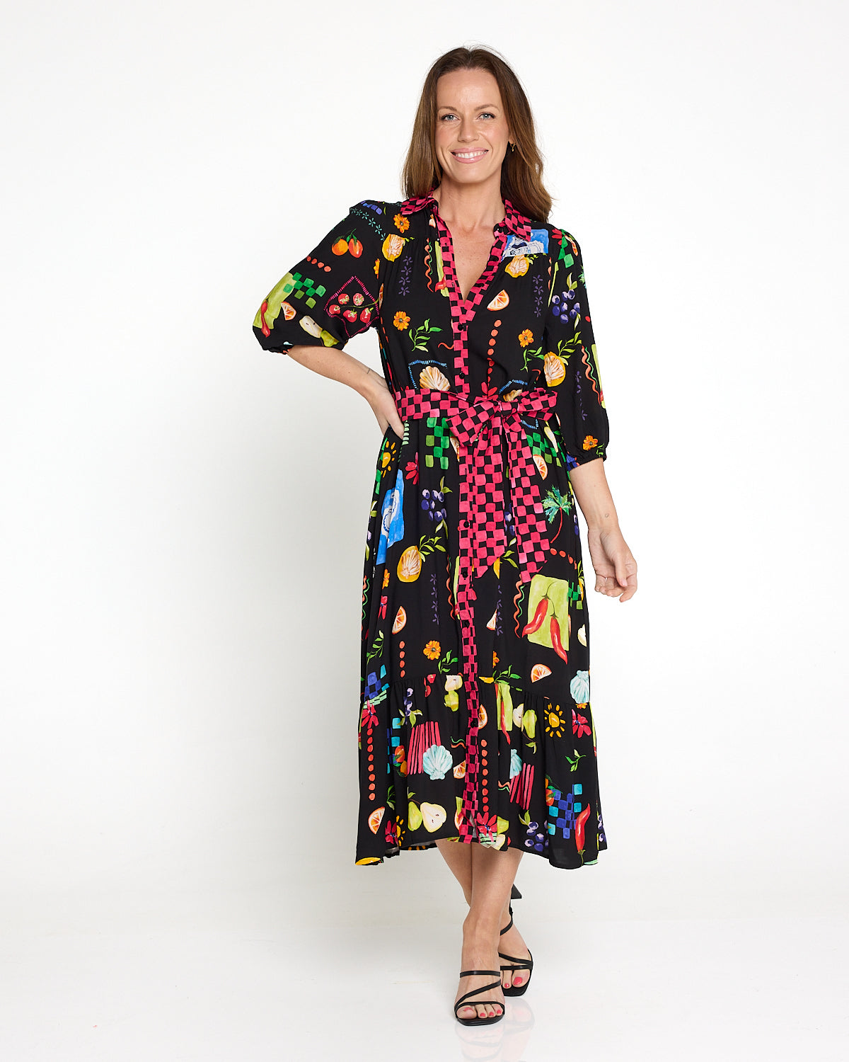 Lilian Shirt Dress - Black/Bountiful Print