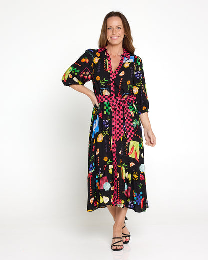 Lilian Shirt Dress - Black/Bountiful Print