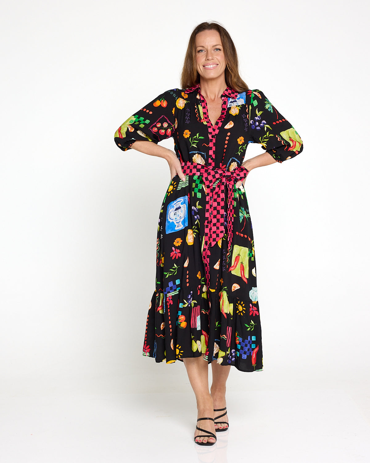 Lilian Shirt Dress - Black/Bountiful Print