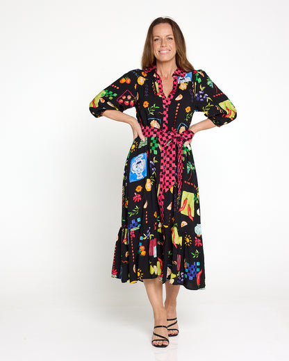 Lilian Shirt Dress - Black/Bountiful Print