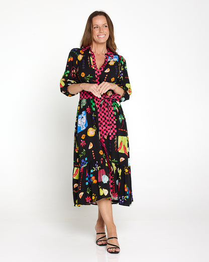 Lilian Shirt Dress - Black/Bountiful Print