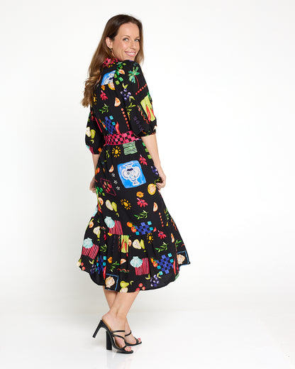 Lilian Shirt Dress - Black/Bountiful Print