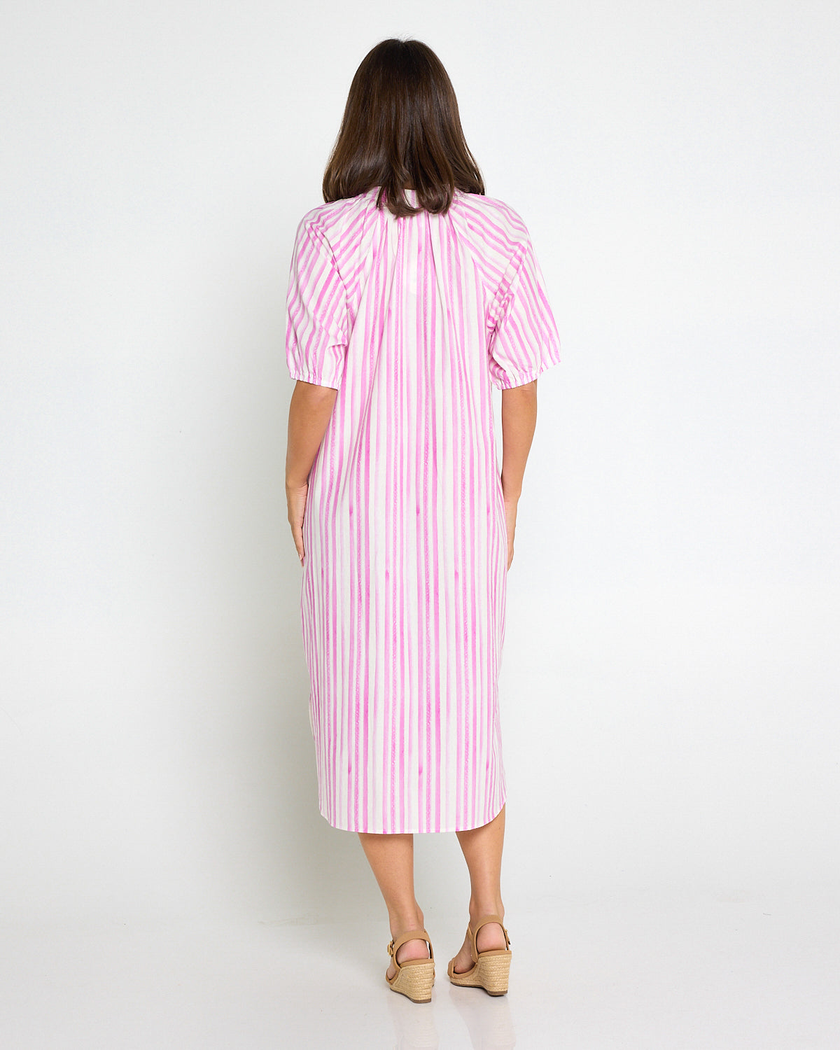 Citron Cotton Shirt Dress - Lemon/Pink Stripe Splice
