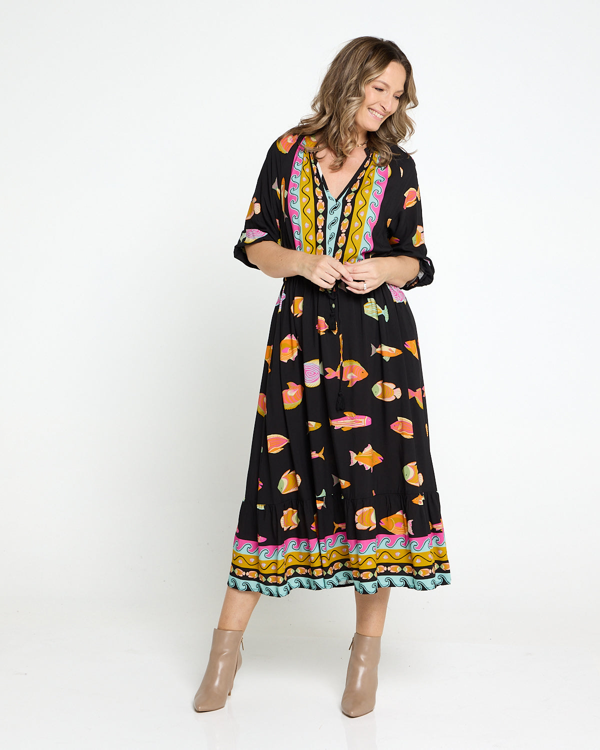 Brooks Dress - Black Fish Print