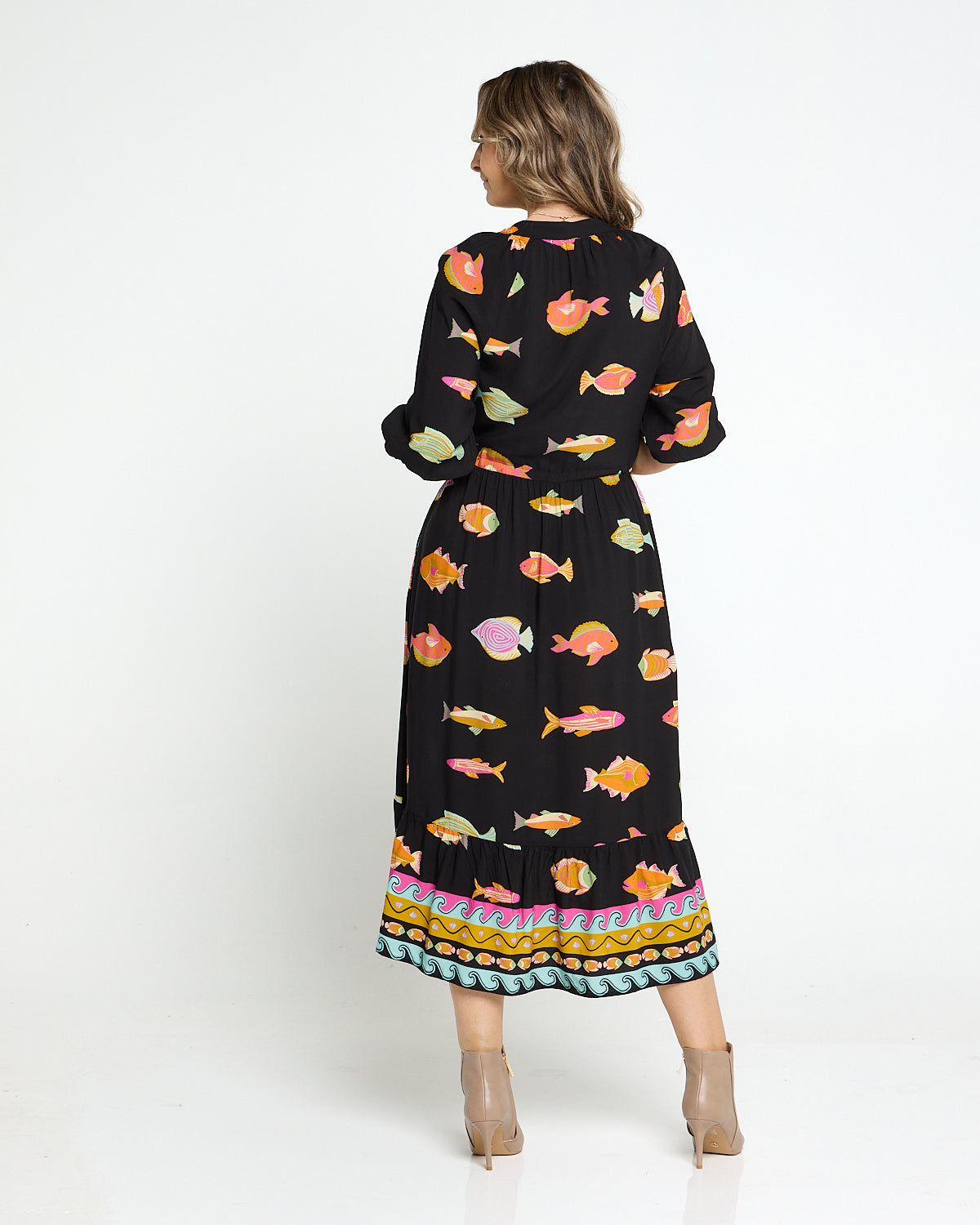 Brooks Dress - Black Fish Print  TULIO Fashion