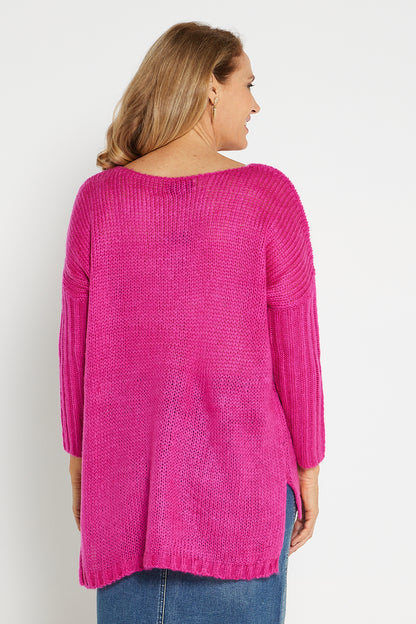 Henley Cable Knit Jumper - Hot Pink