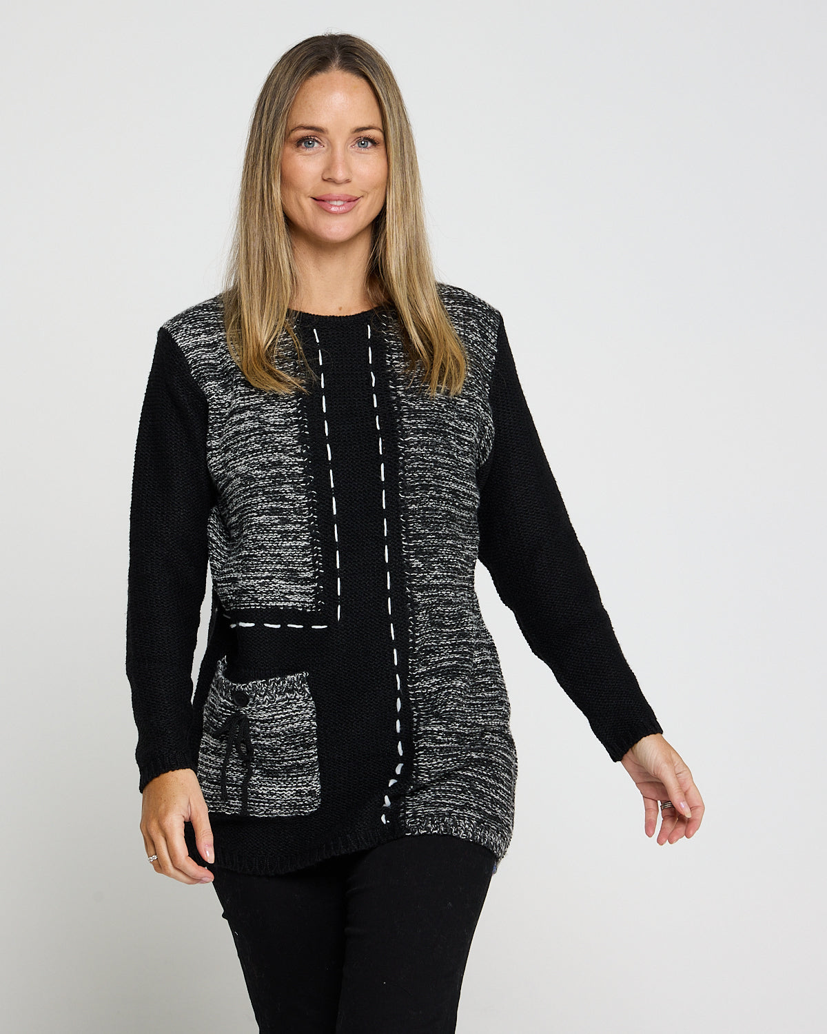 Caspian Contrast Knit Jumper - Black/White