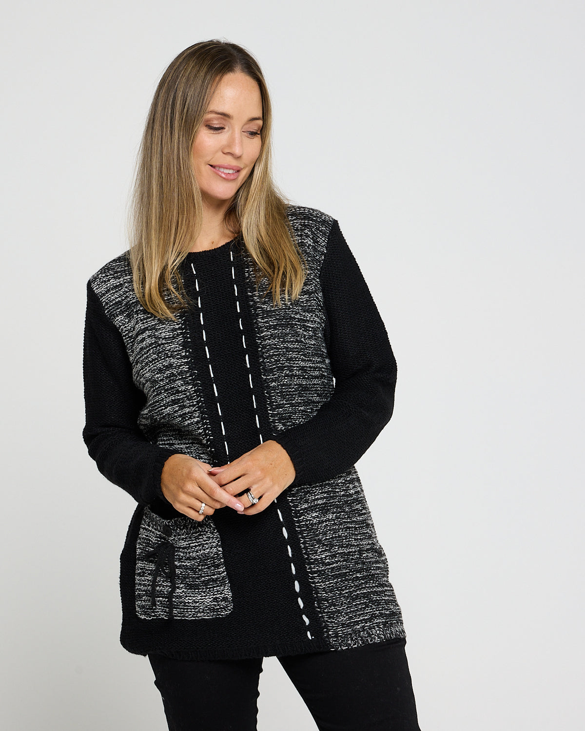 Caspian Contrast Knit Jumper - Black/White