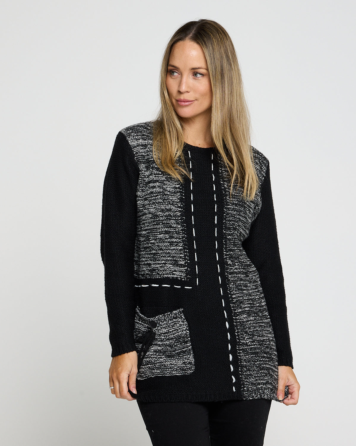 Caspian Contrast Knit Jumper - Black/White