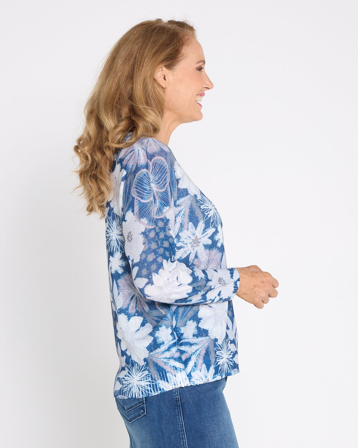 Amina Knit Top  - Denim Floral