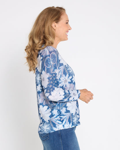 Amina Knit Top  - Denim Floral
