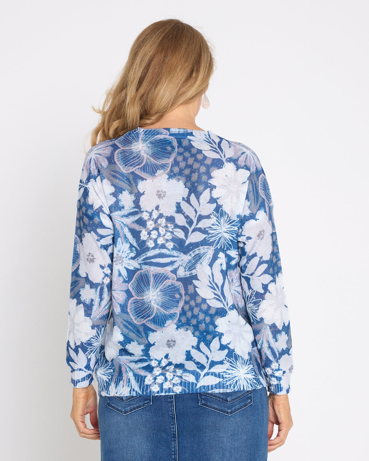 Amina Knit Top  - Denim Floral