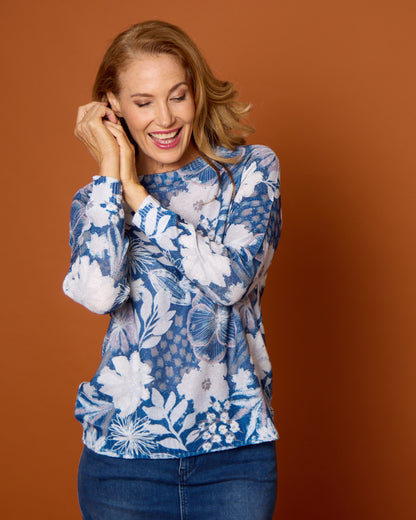 Amina Knit Top  - Denim Floral