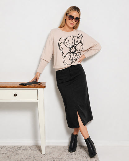 Mara Midi Jean Skirt - Black