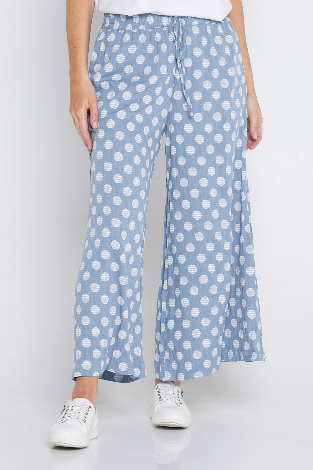 Cleo Wide Leg Drawstring Pants - Denim Blue/Spot