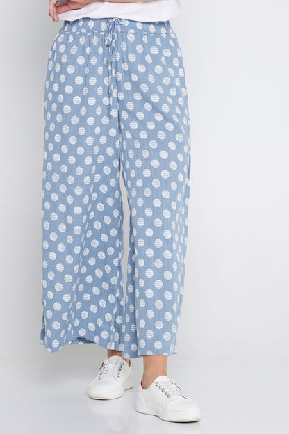 Cleo Wide Leg Drawstring Pants - Denim Blue/Spot