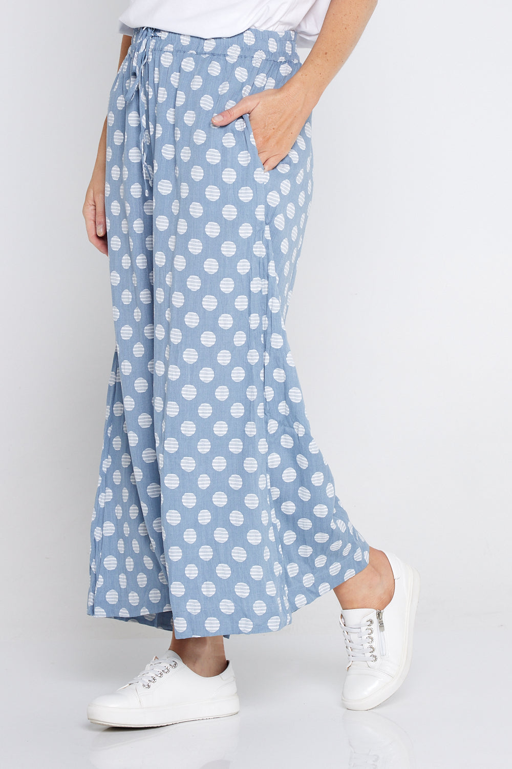 Cleo Wide Leg Drawstring Pants - Denim Blue/Spot