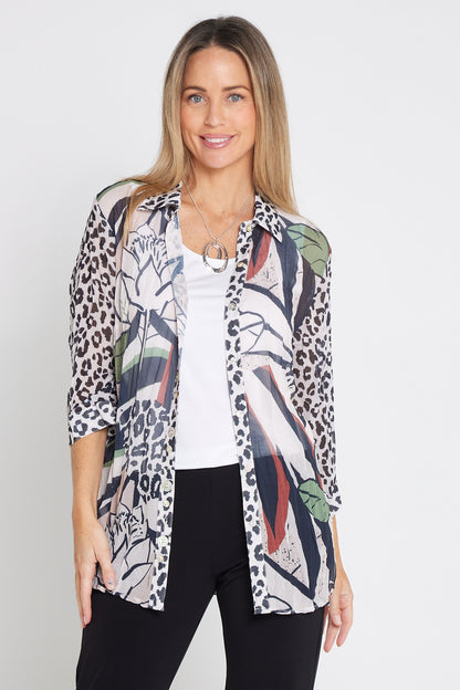 Georgette Digital Print Shirt - Natural Collage