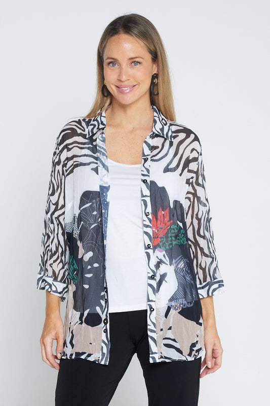 Georgette Digital Print Shirt - Zebra Abstract