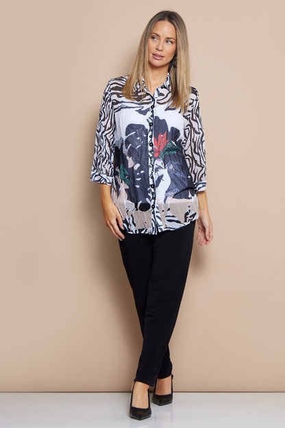 Georgette Digital Print Shirt - Zebra Abstract