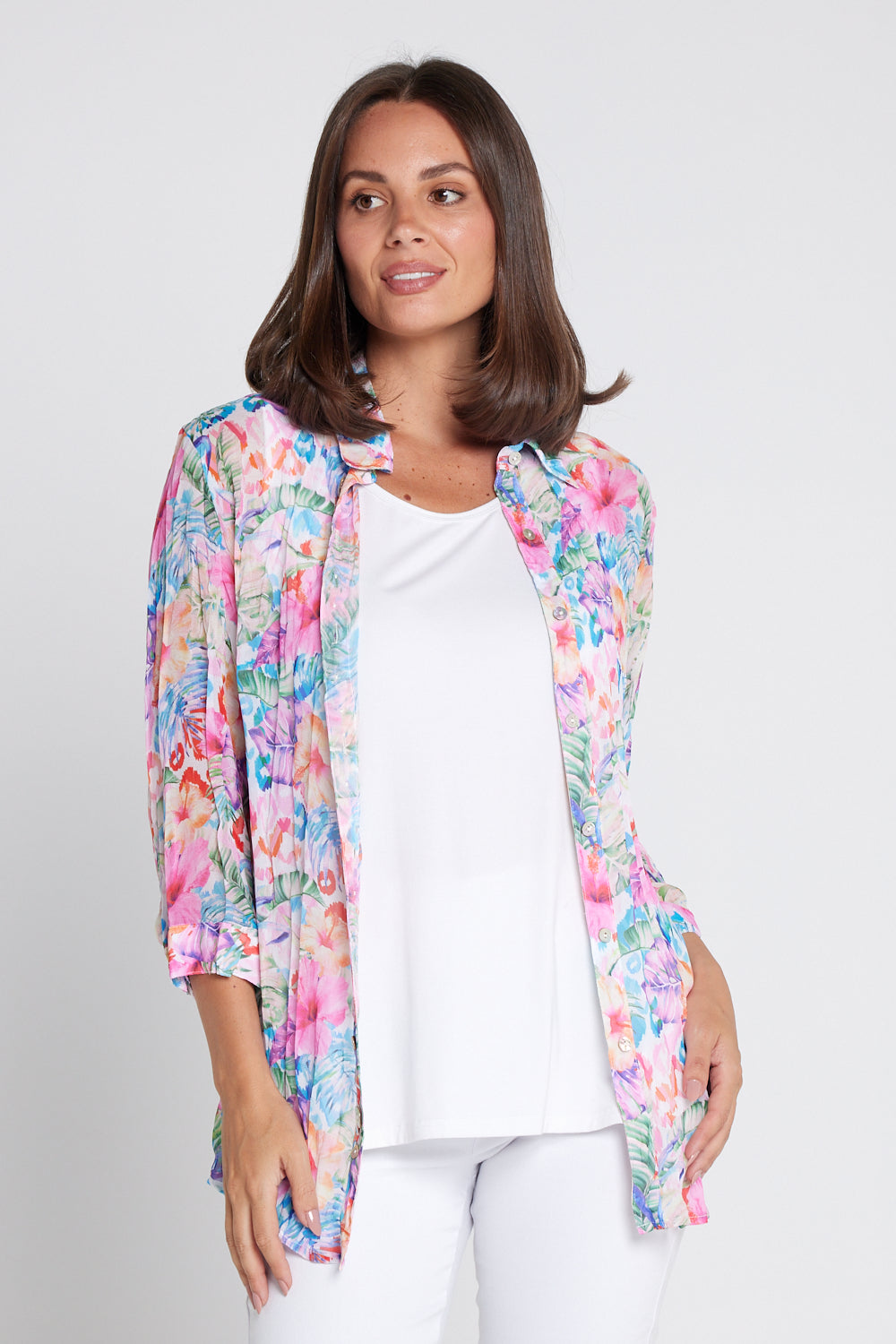 Georgette Digital Print Shirt - Sapphire Blooms (Pink Floral)