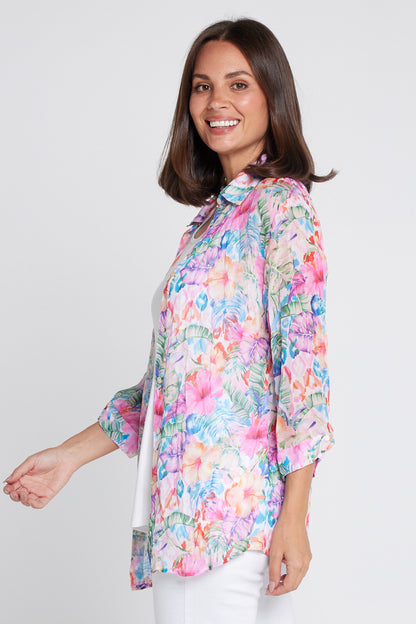 Georgette Digital Print Shirt - Sapphire Blooms (Pink Floral)