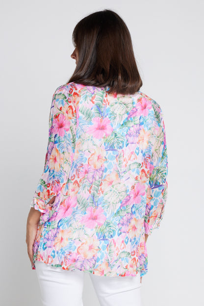 Georgette Digital Print Shirt - Sapphire Blooms (Pink Floral)