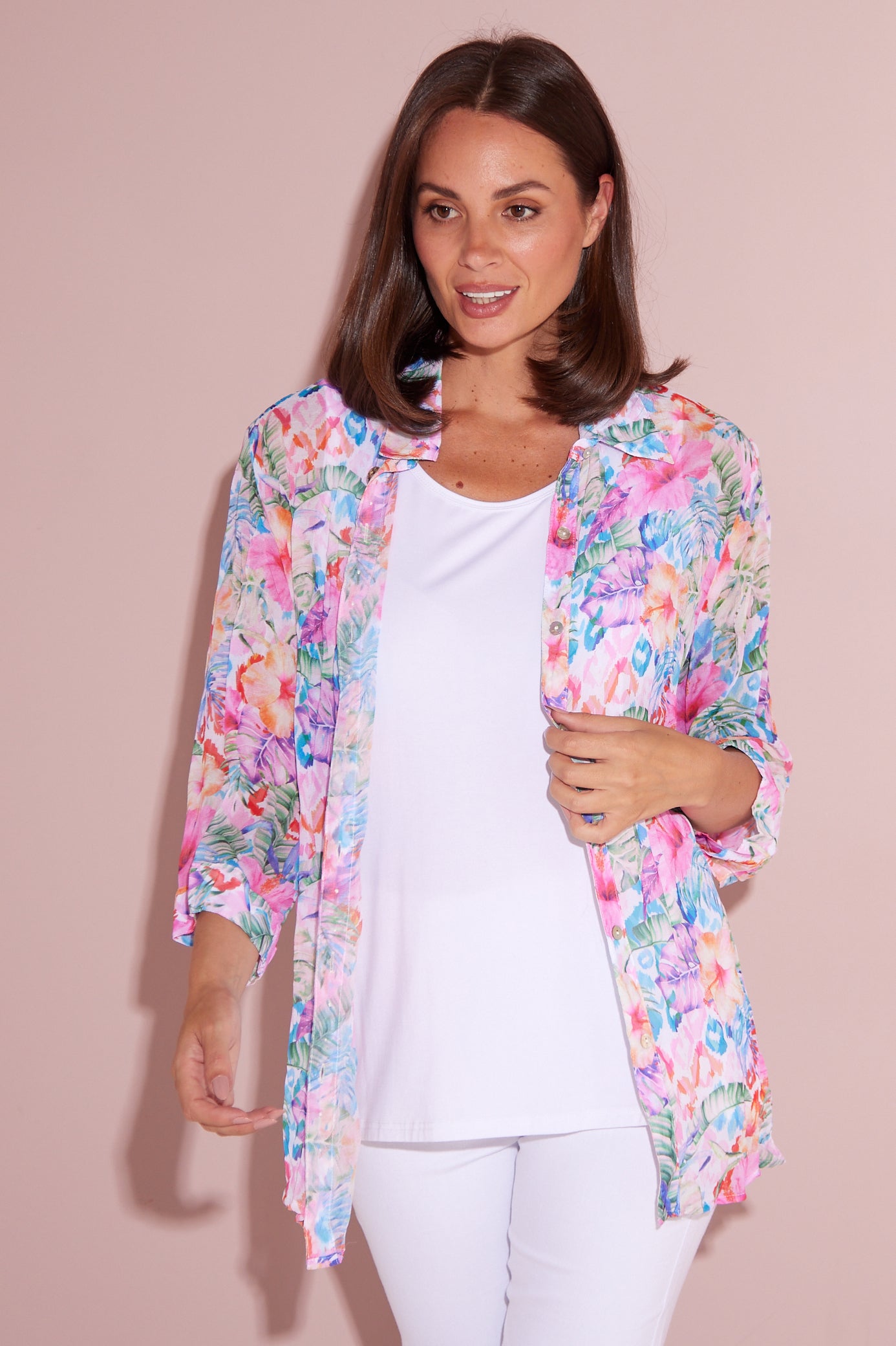 Georgette Digital Print Shirt - Sapphire Blooms (Pink Floral)