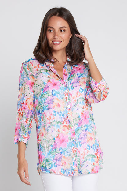 Georgette Digital Print Shirt - Sapphire Blooms (Pink Floral)