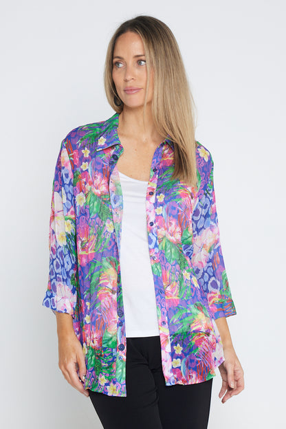 Georgette Digital Print Shirt - Sapphire Blooms