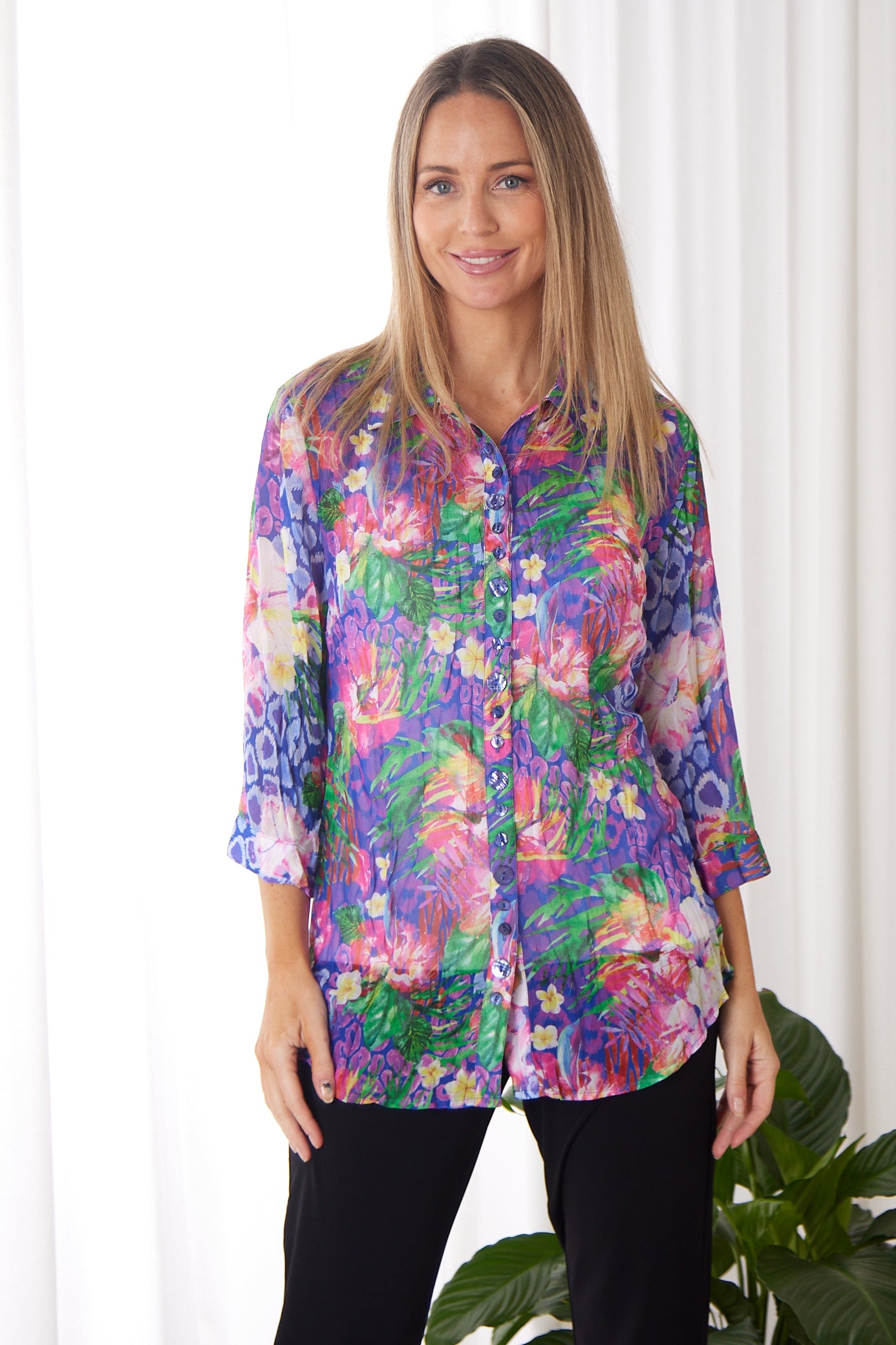 Georgette Digital Print Shirt - Sapphire Blooms