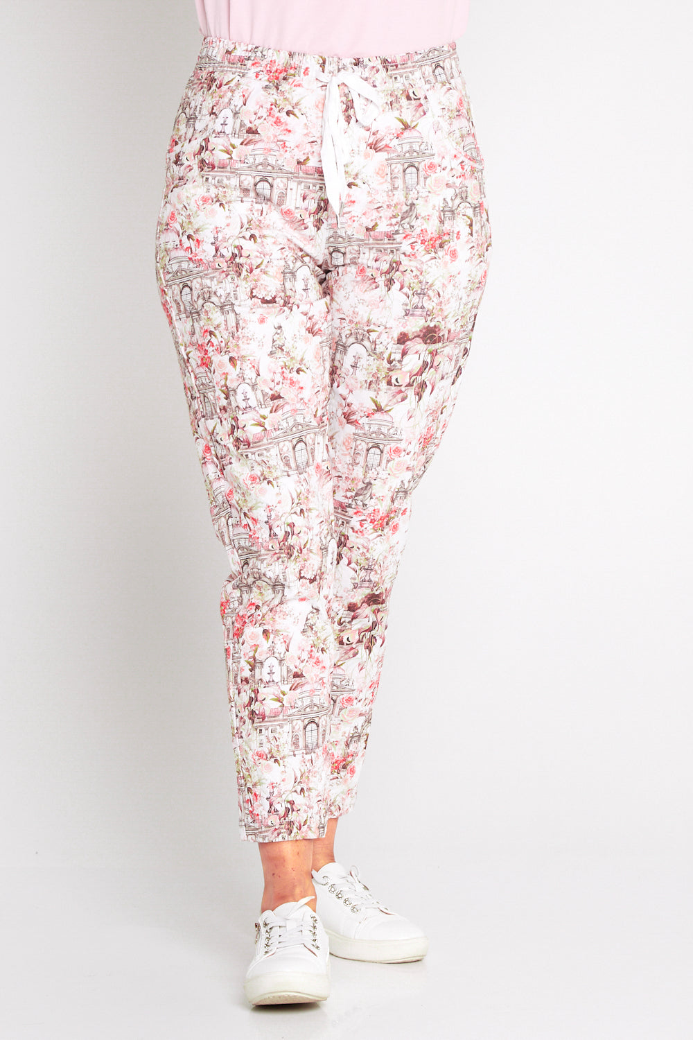 Printed Crushed Drawstring Pants Floral Buildings – TULIO Fashion