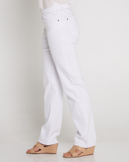Straight Leg Pull On Stretch Jeans - White