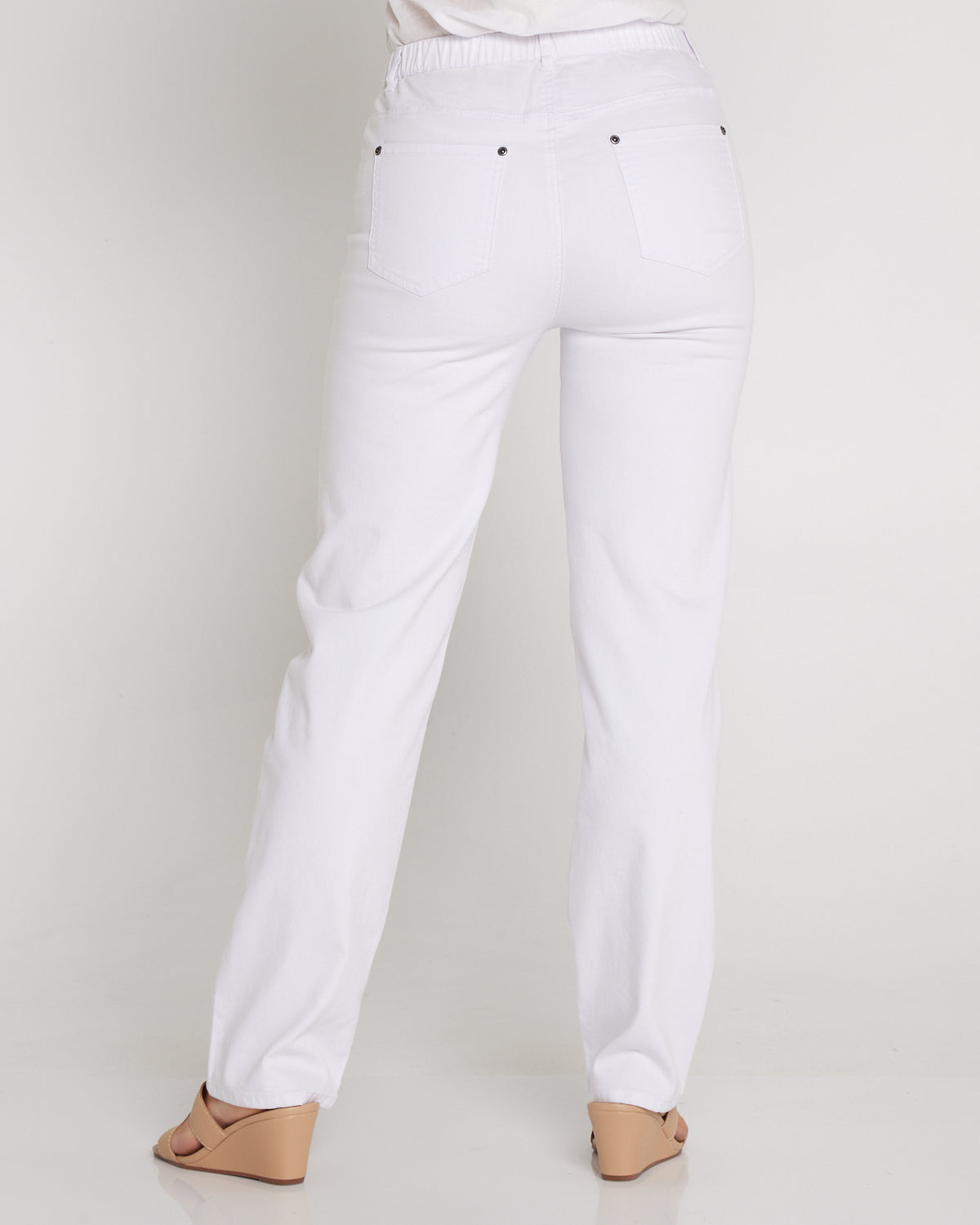 Straight Leg Pull On Stretch Jeans - White
