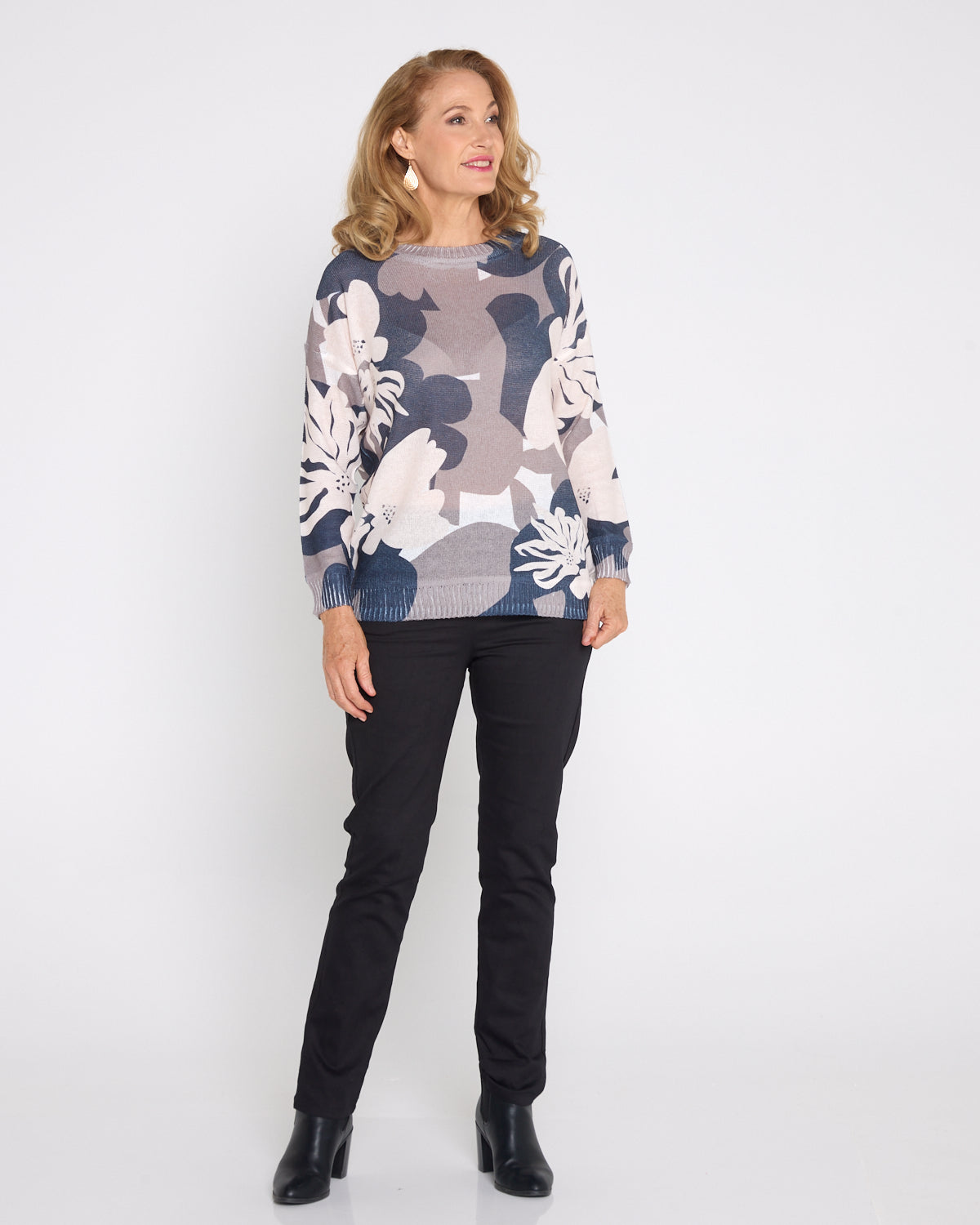 Amina Knit Top  - Monochrome Bloom