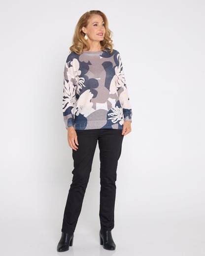 Amina Knit Top  - Monochrome Bloom