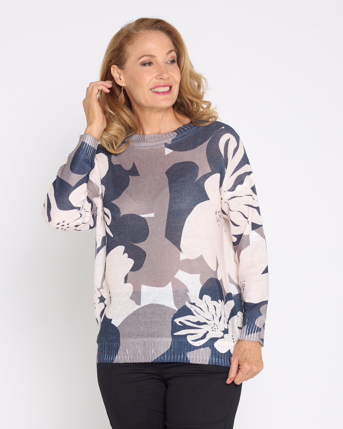 Amina Knit Top  - Monochrome Bloom