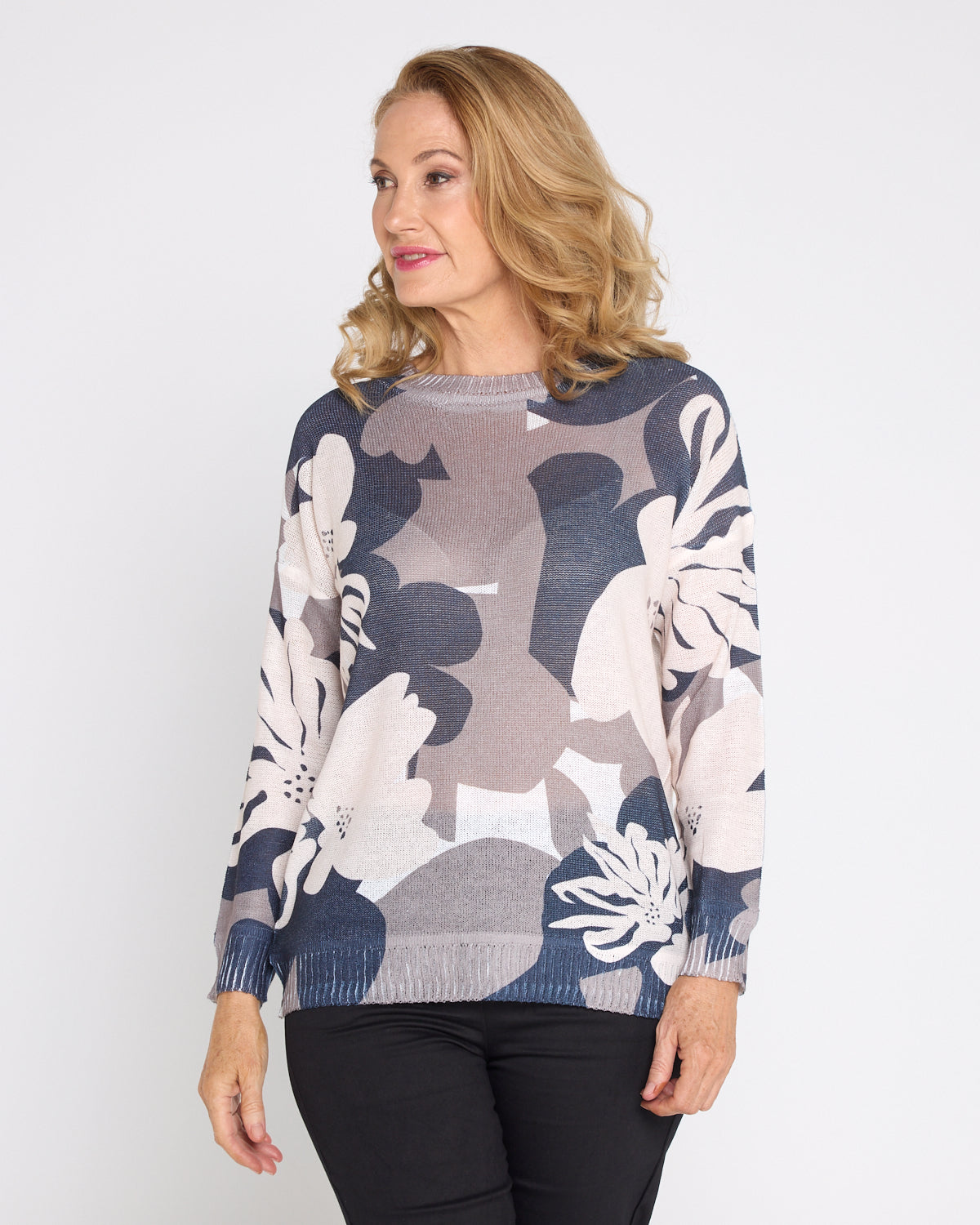 Amina Knit Top  - Monochrome Bloom