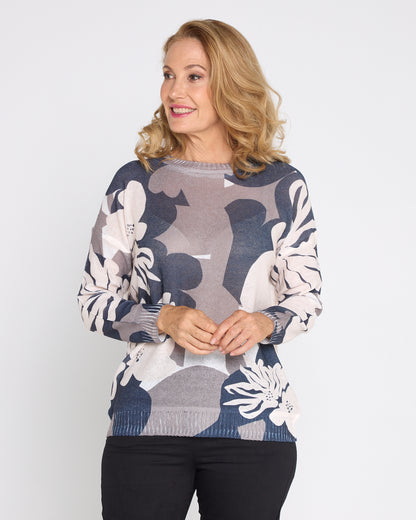 Amina Knit Top  - Monochrome Bloom