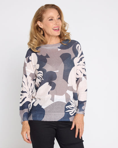 Amina Knit Top  - Monochrome Bloom