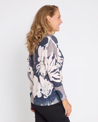 Amina Knit Top  - Monochrome Bloom