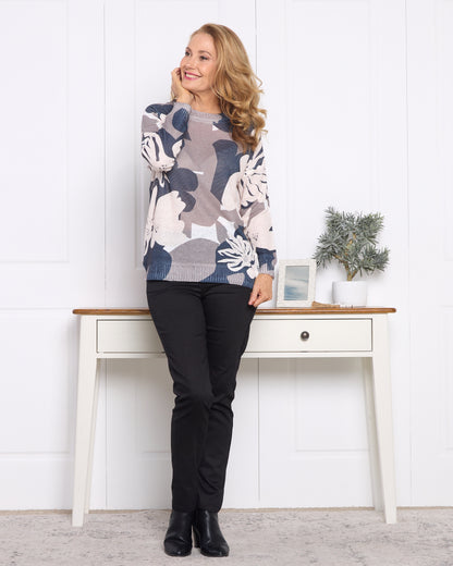 Amina Knit Top  - Monochrome Bloom