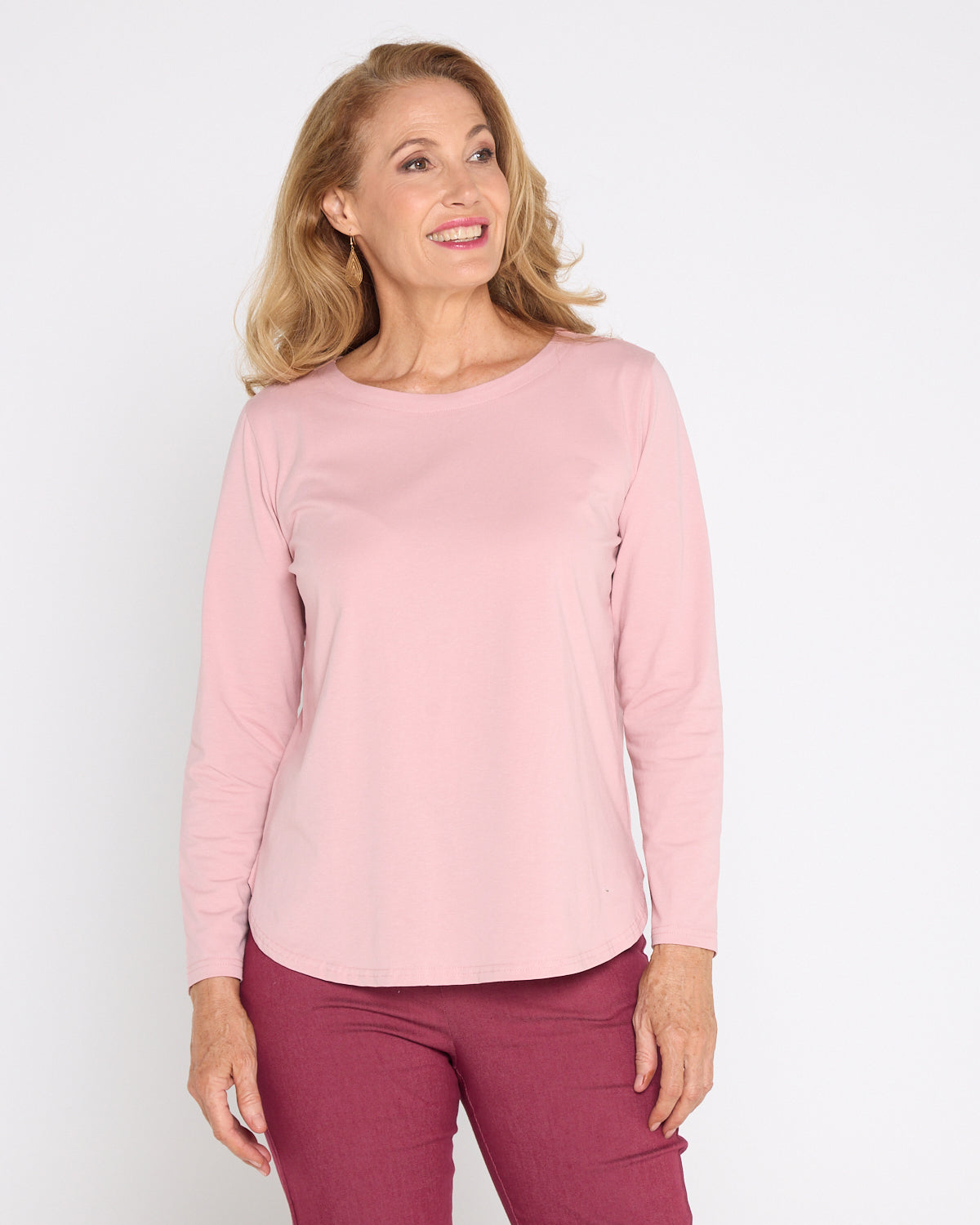 Kristie Cotton Long Sleeve Tee - Dusty Pink
