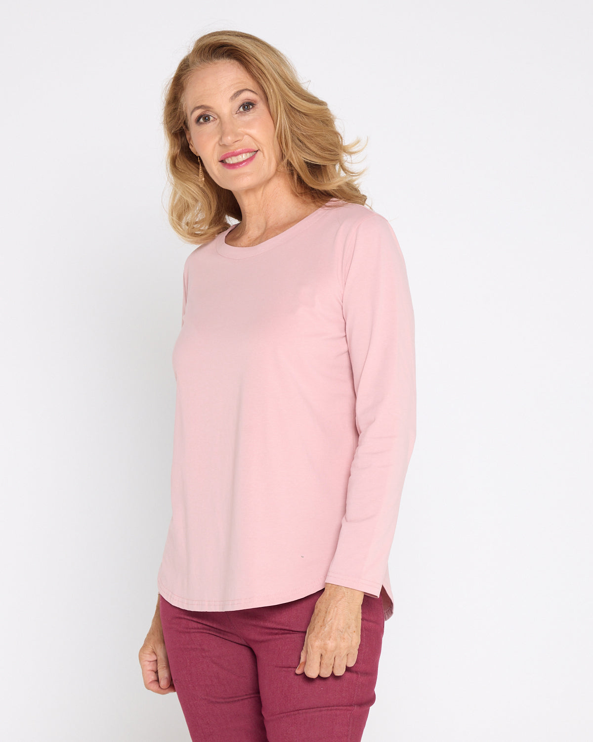 Kristie Cotton Long Sleeve Tee - Dusty Pink