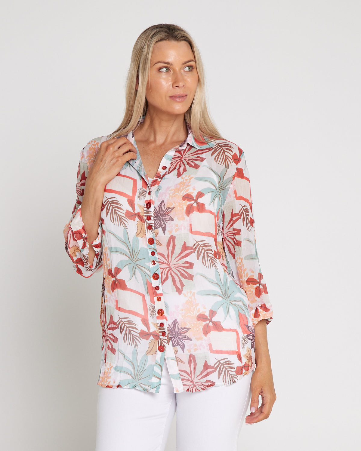 Georgette Digital Print Shirt - Sienna Botanical