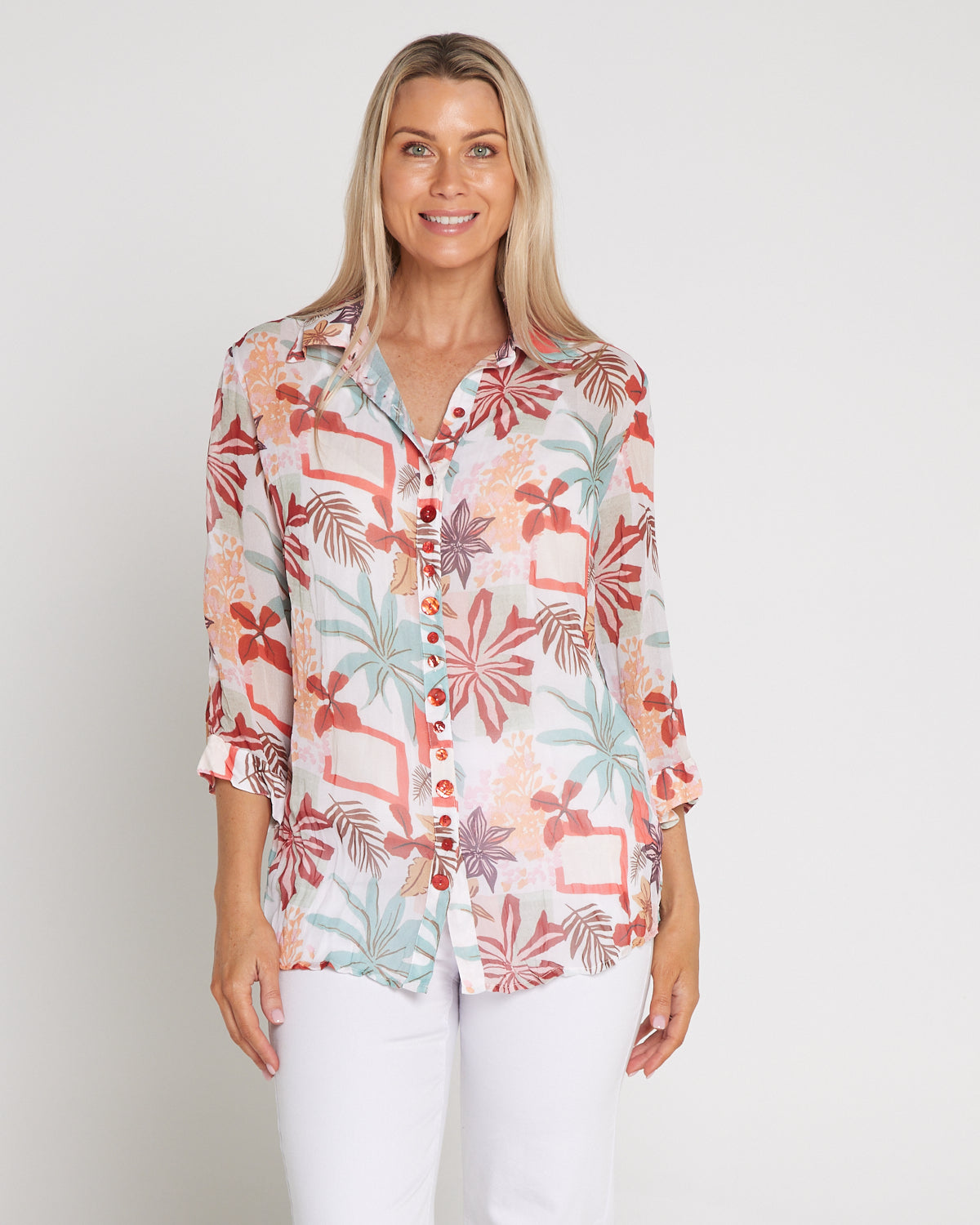 Georgette Digital Print Shirt - Sienna Botanical